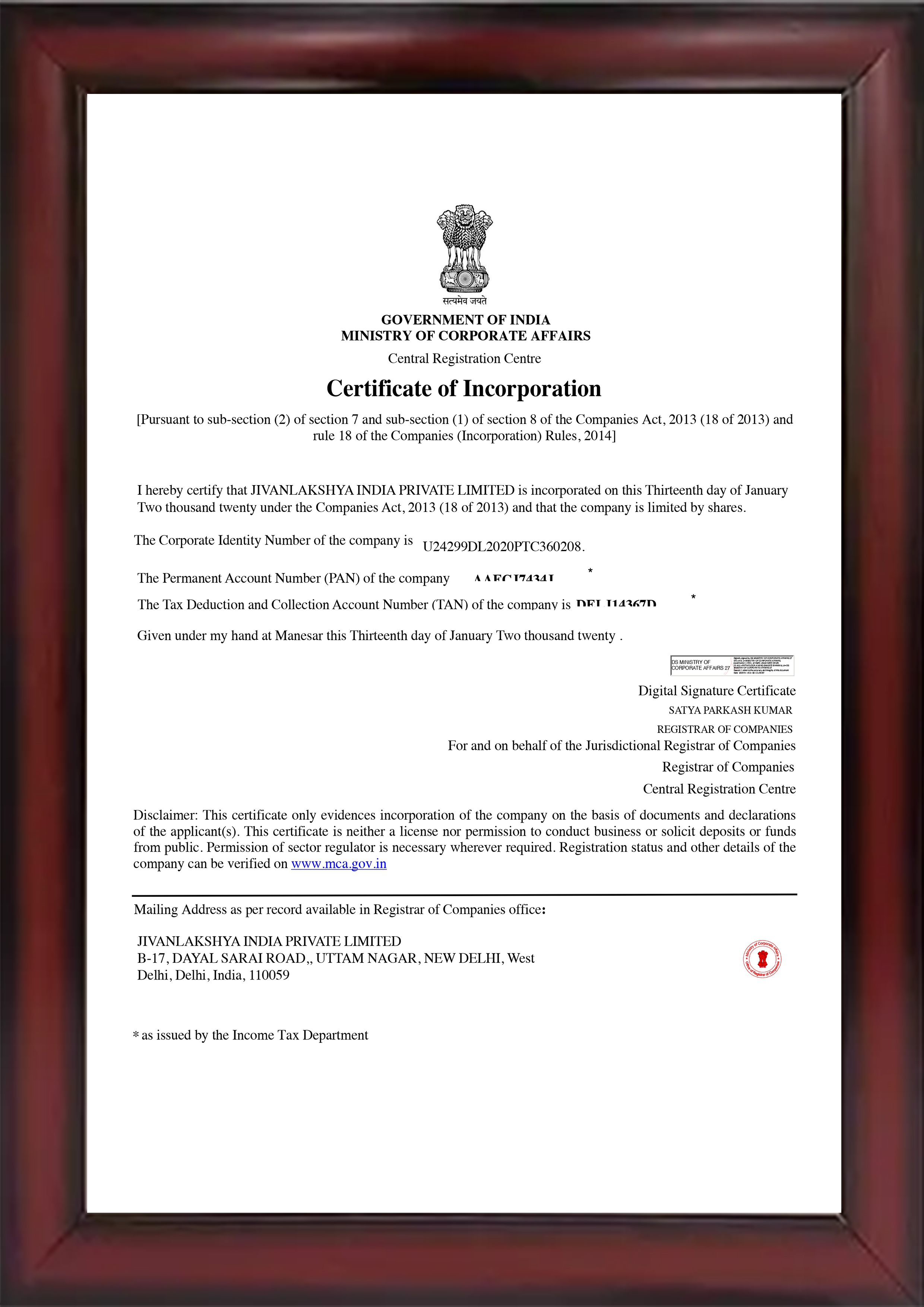 Certificate Incorporation